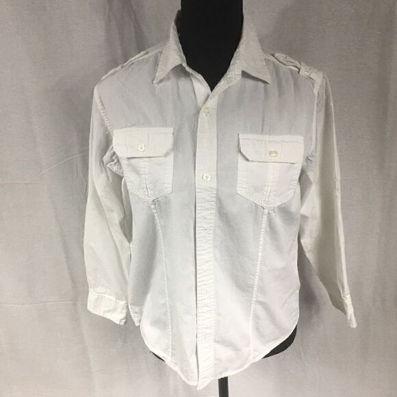 PD&C white button front blouse X Large long sleeved button pockets uniform type - Picture 1 of 5
